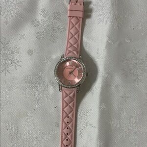 Isaac Mizrahi Pink Quilted Watch with Crystal Accents